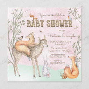 Faire-part de Baby Shower Fille en Forêt