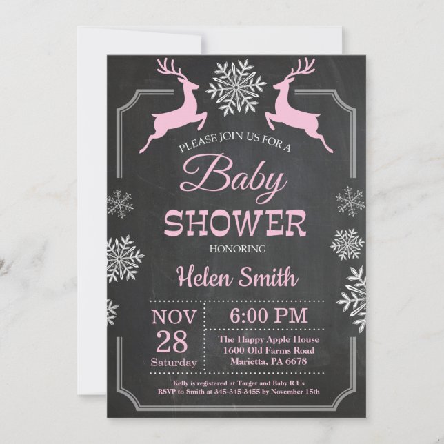 Faire-part de Baby Shower Fille Flocon de Neige Ce (Devant)