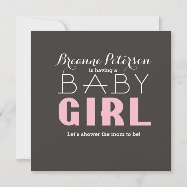 Faire-part de Baby Shower Fille Gris Rose Moderne  (Devant)