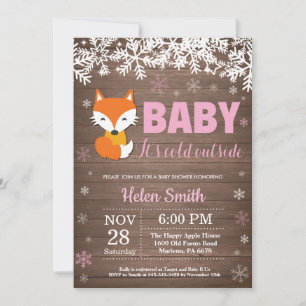 Faire-part de Baby Shower Fille Hiver Renard Rusti