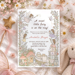 Faire-part de Baby Shower Fille Jardin de Fées Enc