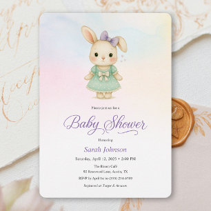 Faire-part de Baby Shower Fille Lapin Violet Fanta