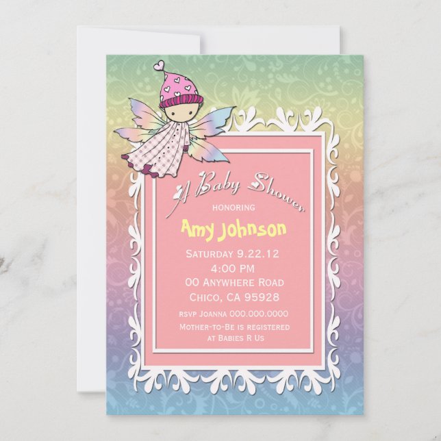 Faire-part de Baby Shower Fille Mignonne Fée (Devant)