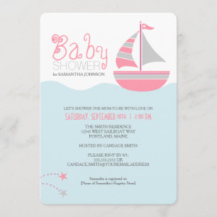 Faire-part de Baby Shower Fille Naissance Bateau à