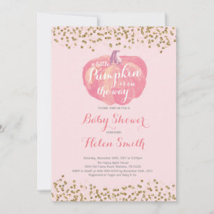 Faire-part de Baby Shower Fille Or Rose Citrouille