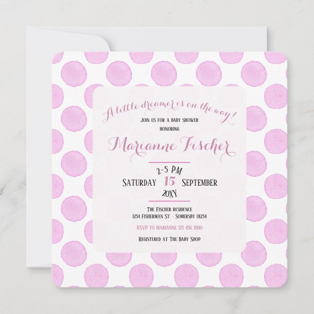 Faire-part de Baby Shower Fille Pastel Rose Rétro (Devant)