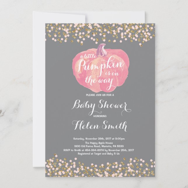 Faire-part de Baby Shower Fille Pêche Rose Or (Devant)