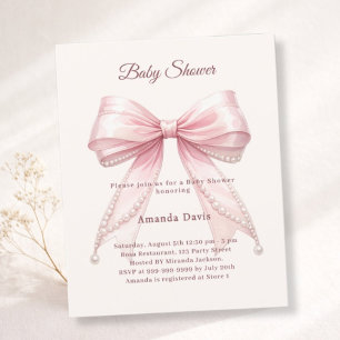 Faire-part de Baby Shower fille perles d'ivoire ro