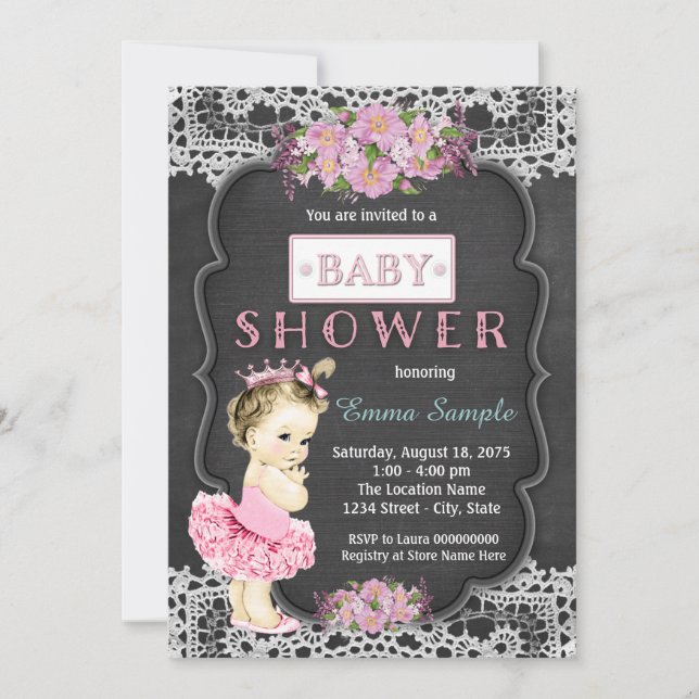 Faire-part de Baby Shower Fille Princesse Tutu Tab (Devant)