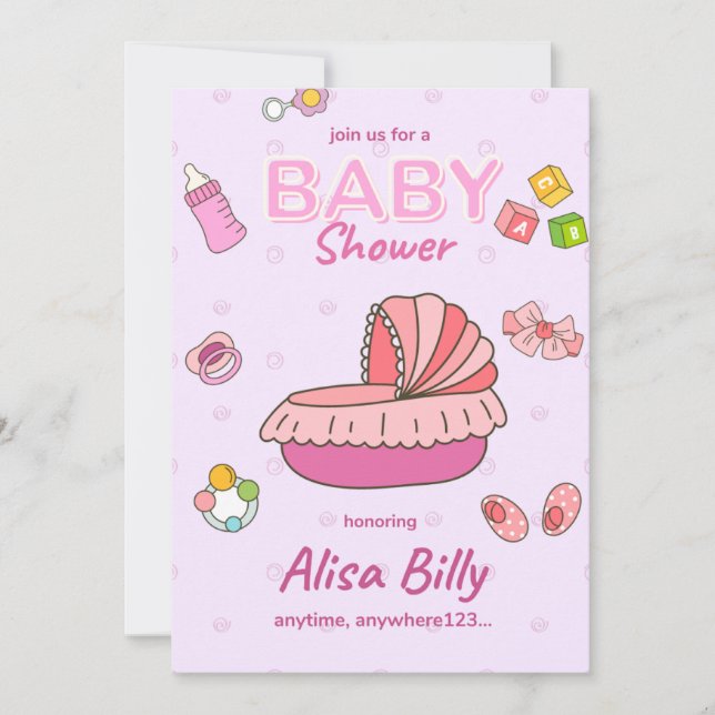 faire-part de baby shower fille, rose (Devant)