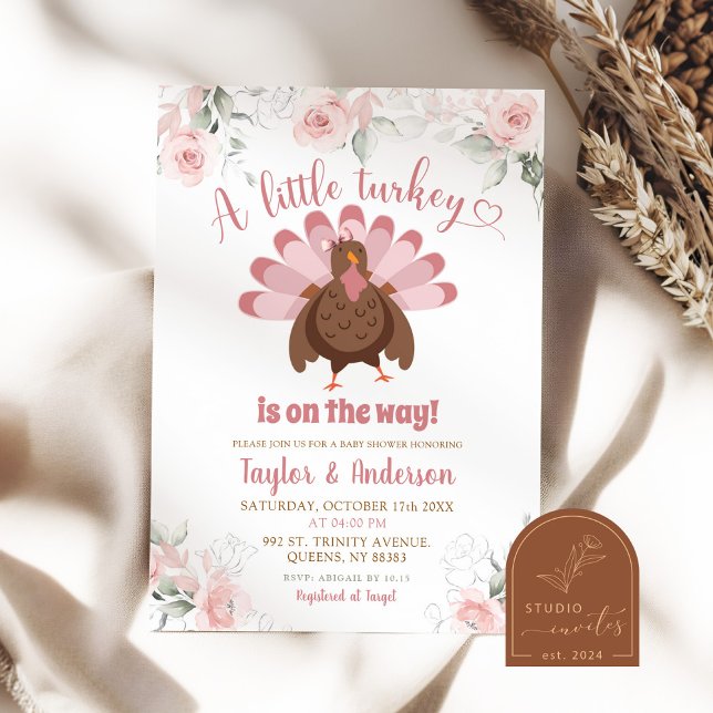 Faire-part de Baby Shower Fille Rose Blush d'Autom (Créateur téléchargé)