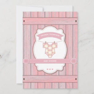 Faire-part de Baby Shower Fille Rose Rétro Vintage