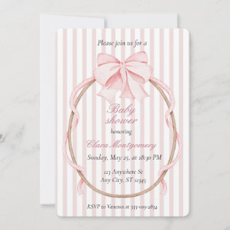 Faire-part de Baby Shower Fille Ruban Bow Coquette