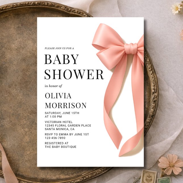 Faire-part de Baby Shower Fille Ruban Rose (Créateur téléchargé)