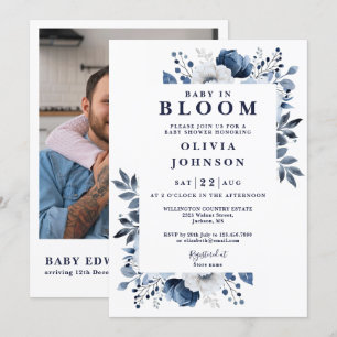 Faire-Part de Baby Shower Fleur Bleue 'Baby In Blo