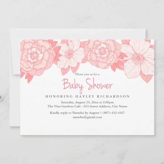 Faire-part de Baby Shower Fleur de Corail (Devant)