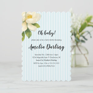 Faire-part de Baby Shower Fleur de Magnolia Rayure