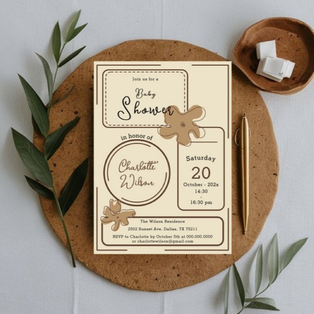 Faire-part de Baby Shower Fleur de Style Minimalis (Créateur téléchargé)