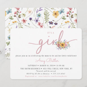 Faire-part de Baby Shower Fleur des Champs Rose
