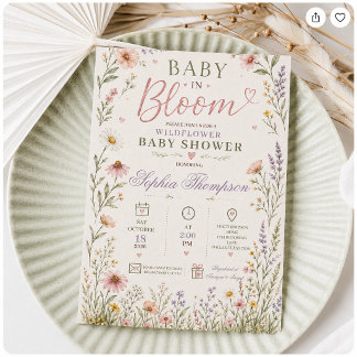 Faire-part de Baby Shower Fleur Sauvage Baby in Bl