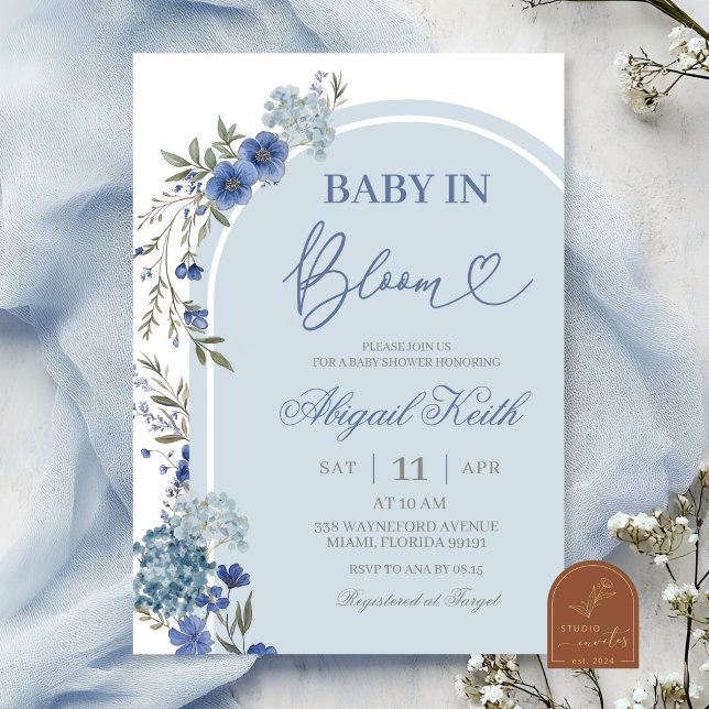 Faire-part de Baby Shower Fleur Sauvage Bleue d'Hy (Créateur téléchargé)