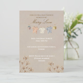 Faire-part de Baby Shower Fleur Séchée Boho