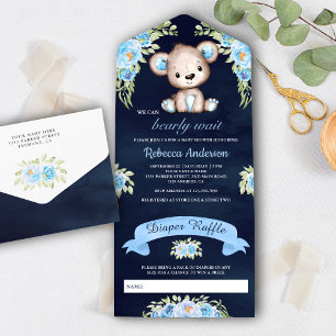 Faire-part de Baby Shower Fleur Teddy Bear Bleu su