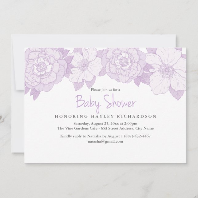 Faire-part de Baby Shower Fleur Violette (Devant)
