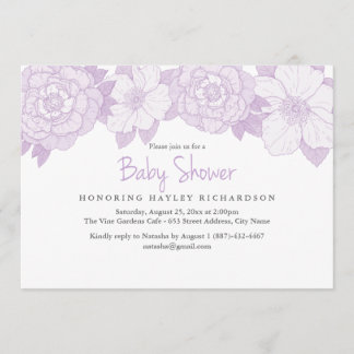Faire-part de Baby Shower Fleur Violette