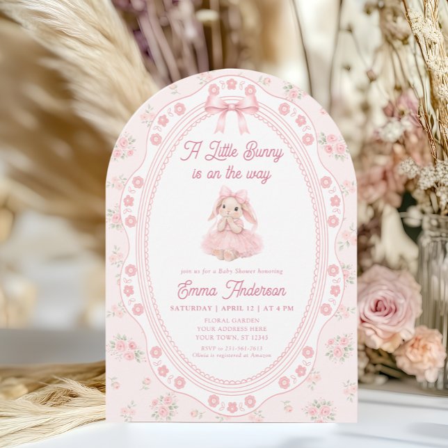 Faire-part de Baby Shower Fleurie Lapin Rose (Créateur téléchargé)
