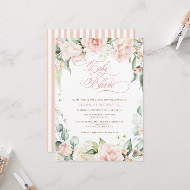 Faire-part de Baby Shower Fleurs de bébé en fleurs (Devant/Arrière en situation)