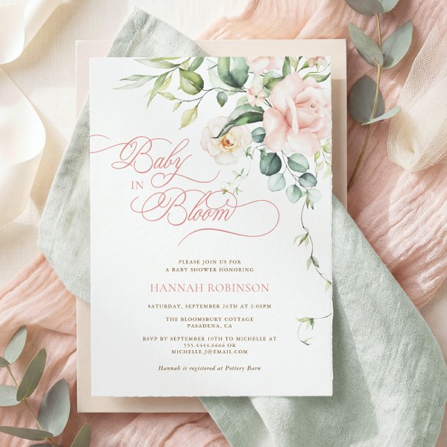 Faire-part de Baby Shower Fleurs de Teint Rose Bab (Créateur téléchargé)