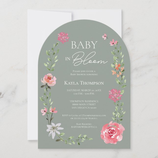 Faire-part de Baby Shower Fleurs en Fleur Arc Bébé (Devant)