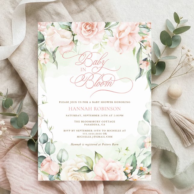 Faire-part de Baby Shower Fleurs en Fleur Rose (Créateur téléchargé)