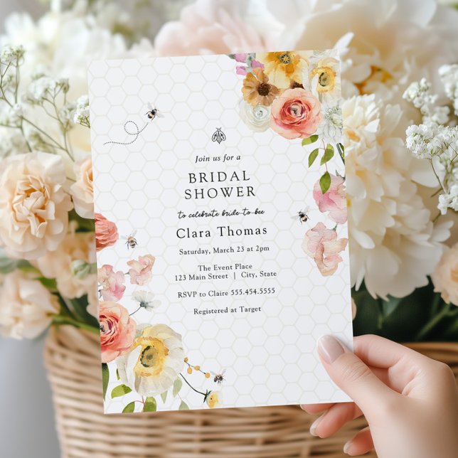 Faire-part de Baby Shower 'Fleurs et Abeille' (Créateur téléchargé)