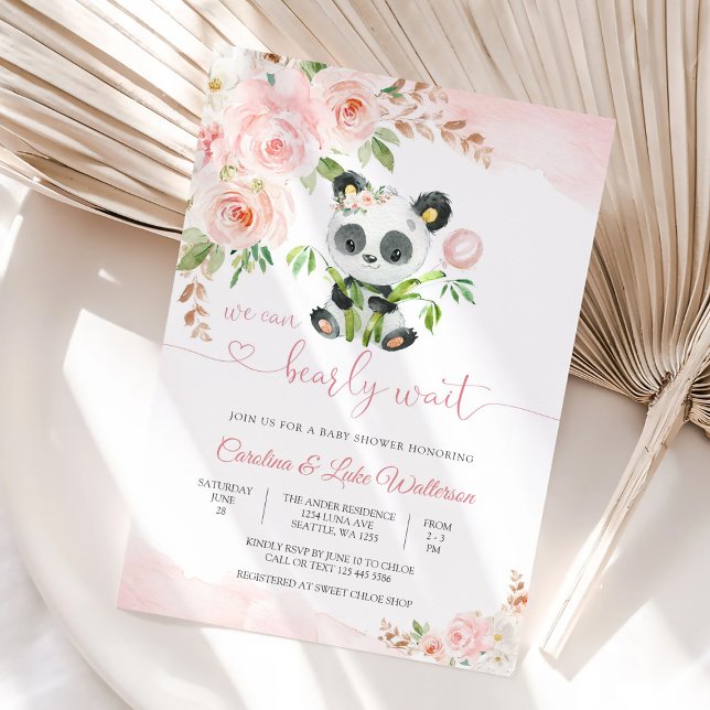 Faire-part de Baby Shower Fleurs et Panda Mignon (Créateur téléchargé)