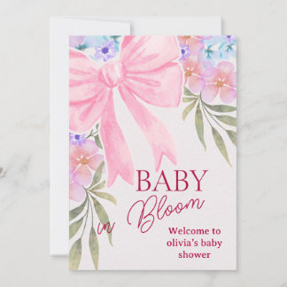Faire-part de Baby Shower Fleurs et Ruban Rose Bab