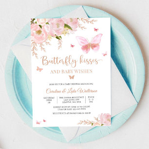 Faire-part de Baby Shower Fleurs Papillon