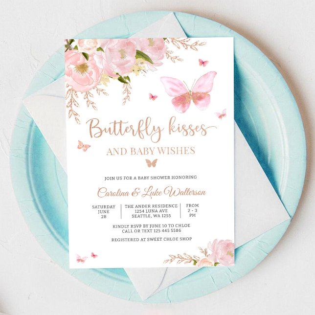 Faire-part de Baby Shower Fleurs Papillon (Créateur téléchargé)