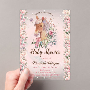 Faire-part de Baby Shower Fleurs Poneys Roses Étoi
