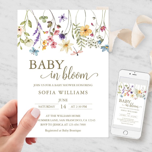 Faire-part de Baby Shower Fleurs Sauvages Bébé en  (Wildflowers Baby in Bloom Baby Shower Invitation)