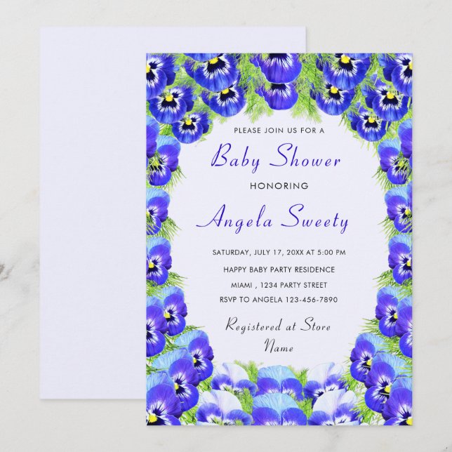 Faire-part de Baby Shower Fleurs Violettes (Devant / Derrière)