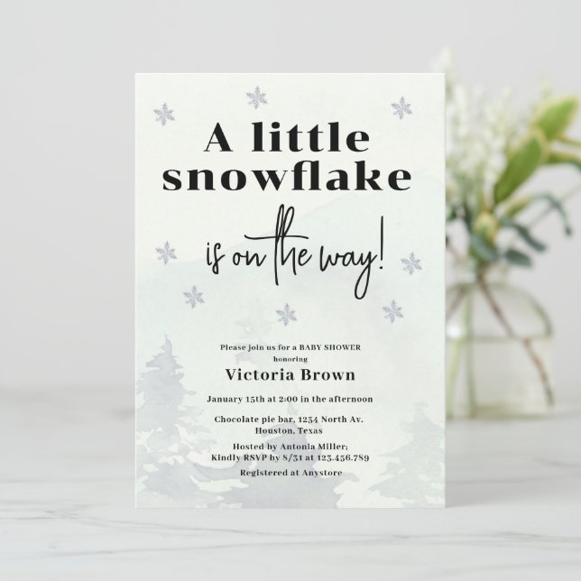 Faire-part de Baby Shower Flocon de Neige en Hiver (Debout devant)