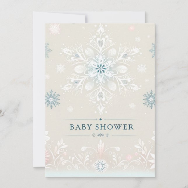 Faire-part de Baby Shower Flocon de Neige Fantaisi (Devant)