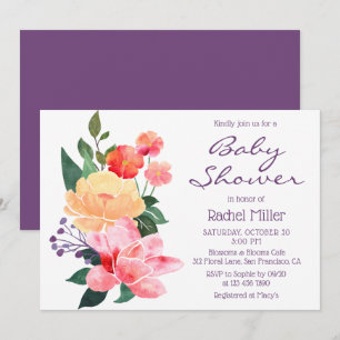 Faire-part de Baby Shower Floral Aquarelle Rose et