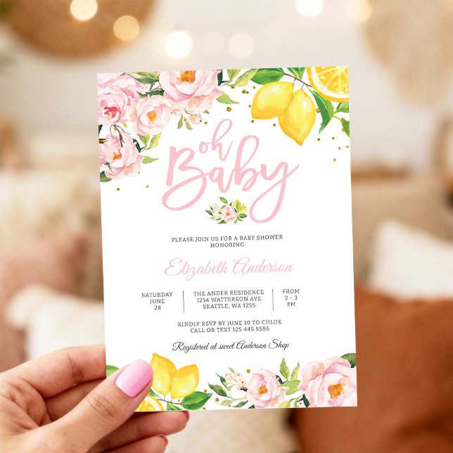 Faire-part de Baby Shower Floral au Citron (Créateur téléchargé)
