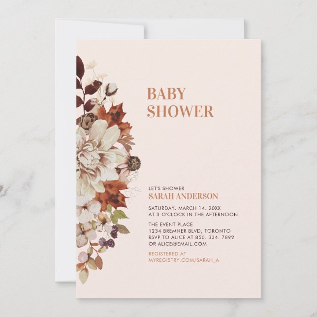 Faire-part de Baby Shower Floral Automnal Rustique (Devant)