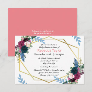 Faire-part de Baby Shower Floral Blooms Mod Rose -