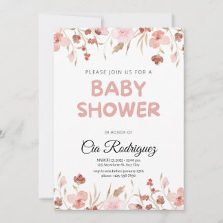 Faire-part de Baby Shower Floral Bohème Fleur Sauv