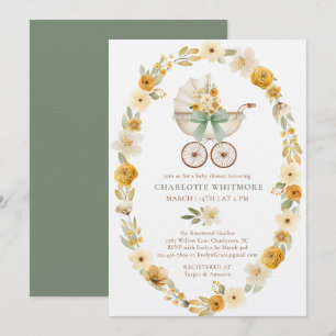 Faire-part de Baby Shower Floral Carriage Concep